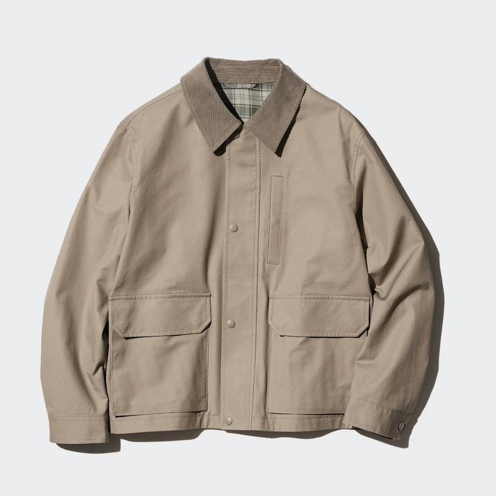 Uniqlo Utility Short Blouson Jacket Men M Oversize Beige Canvas Corduroy Detroit